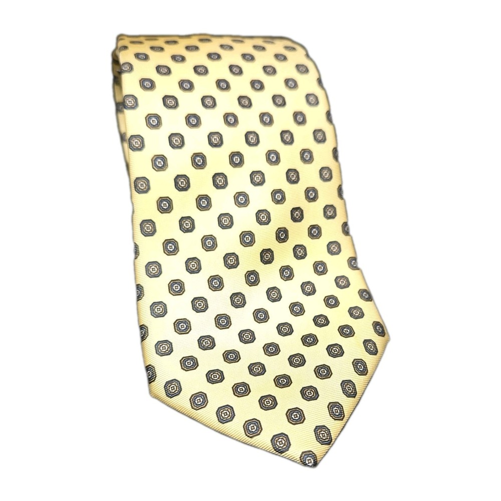 Vintage Tie Burdines Mens Classic Geometric Yellow Necktie Silk Made In Italy